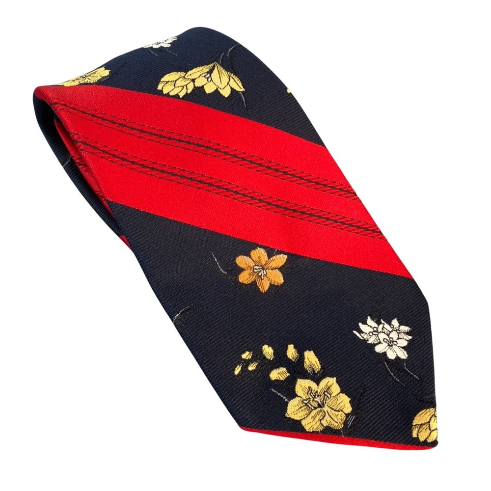 VTG MADISON COLL. Danbury WIDE POLY MEN'S NECK TIE Red Blue Gold FLORAL/STRIPES